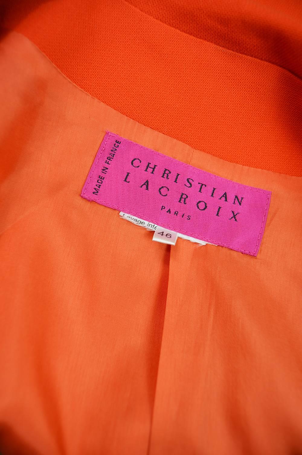 Christian Lacroix Vintage Orange Wool Blazer with Running Stitch Detail, 1980s 3