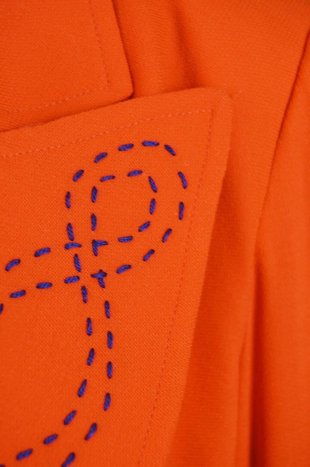 Red Christian Lacroix Vintage Orange Wool Blazer with Running Stitch Detail, 1980s