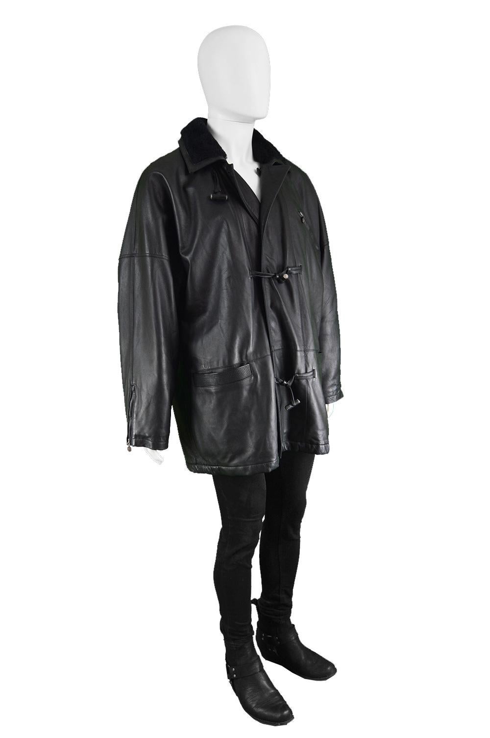 Gianni Versace Istante Men's Leather & Shearling Zeus Head Duffel Coat, 1990s In Excellent Condition In Doncaster, South Yorkshire
