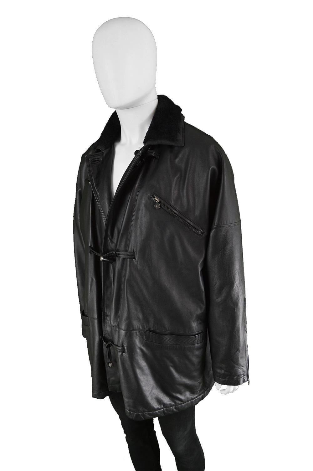 Gianni Versace Istante Men's Leather & Shearling Zeus Head Duffel Coat, 1990s For Sale 2