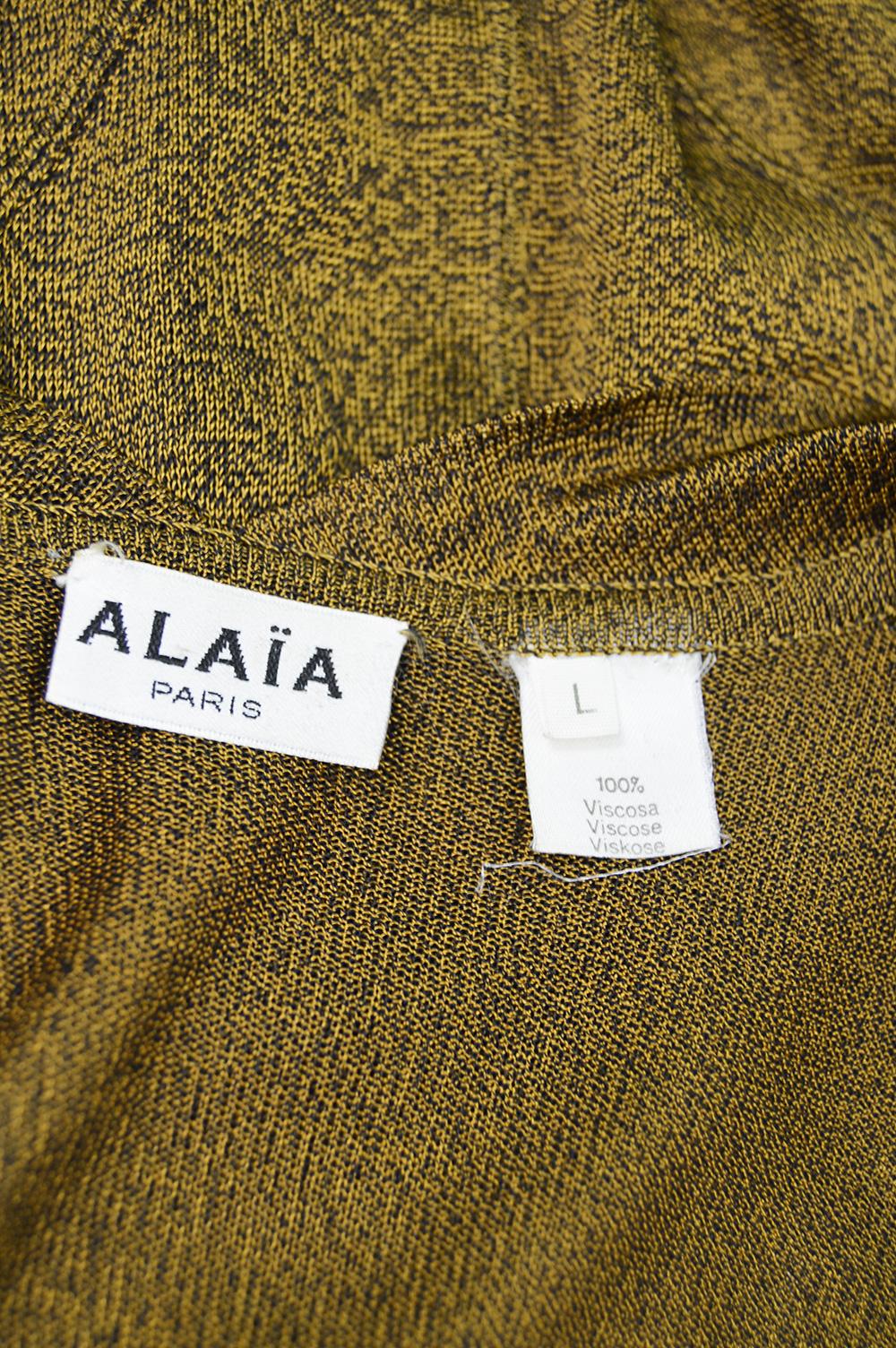 Azzedine Alaia Vintage Gold and Black Rayon Knit Long Sleeve Dress, 1980s 2