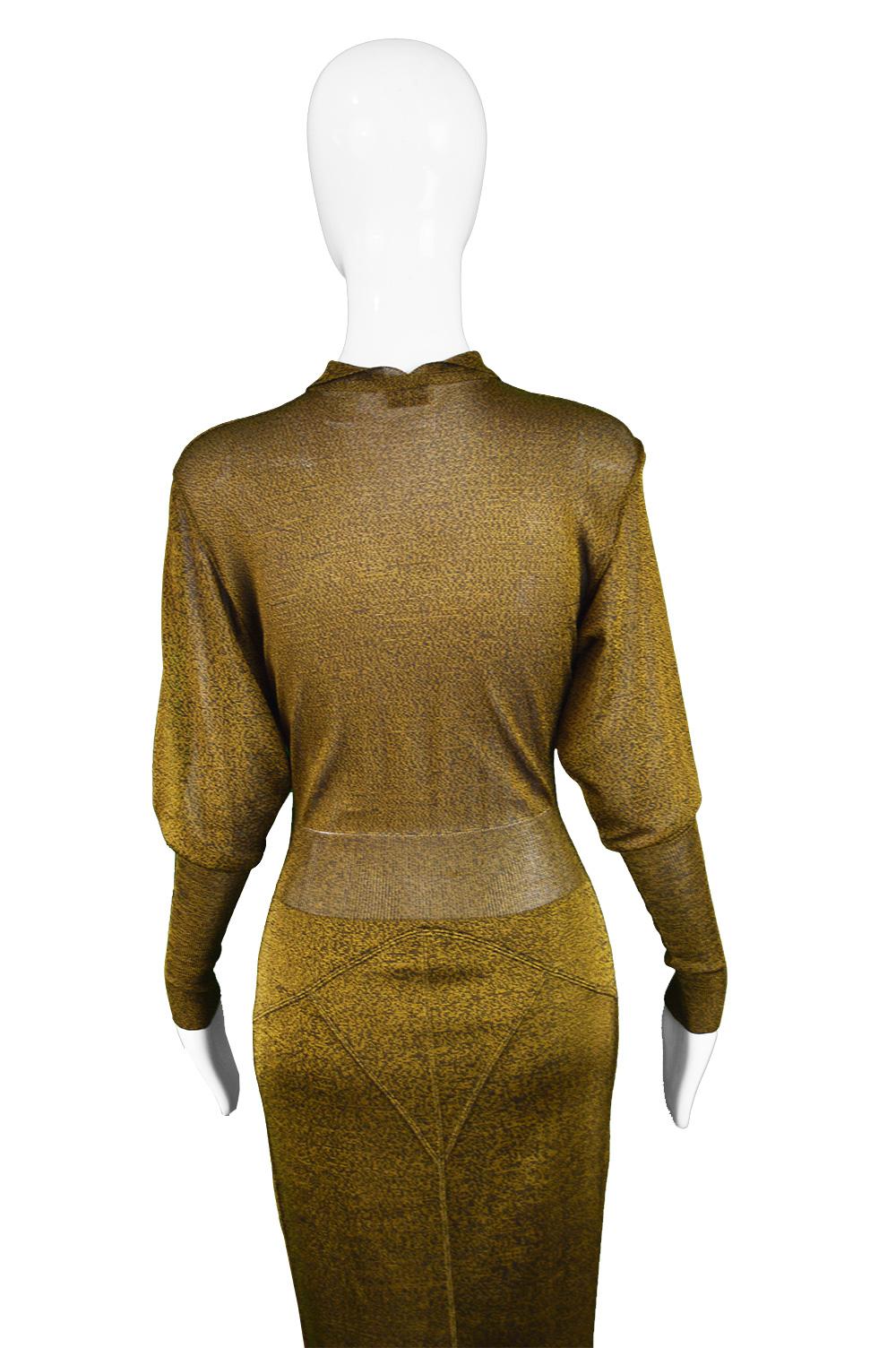 Azzedine Alaia Vintage Gold and Black Rayon Knit Long Sleeve Dress, 1980s 1