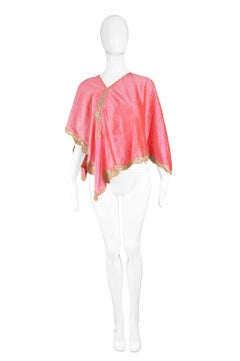 Georgina von Etzdorf Vintage Pink Embroidered Silk Poncho Cape, 1990s