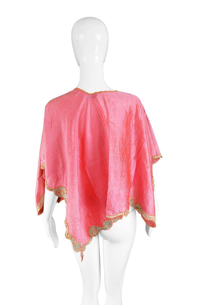 Georgina von Etzdorf Vintage Pink Embroidered Silk Poncho Cape, 1990s ...