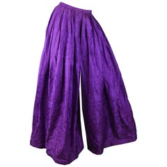Retro Oscar de la Renta Purple Silk Damask Satin Jacquard Ultra Wide Leg Palazzo Pants