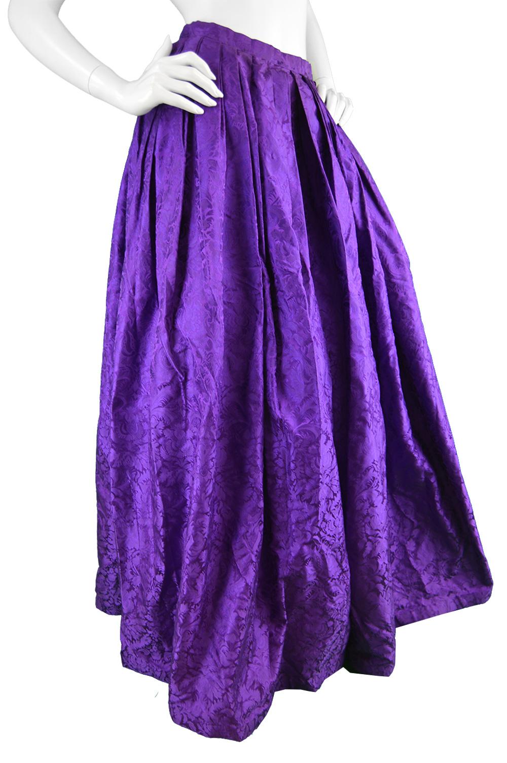 Women's Oscar de la Renta Purple Silk Damask Satin Jacquard Ultra Wide Leg Palazzo Pants