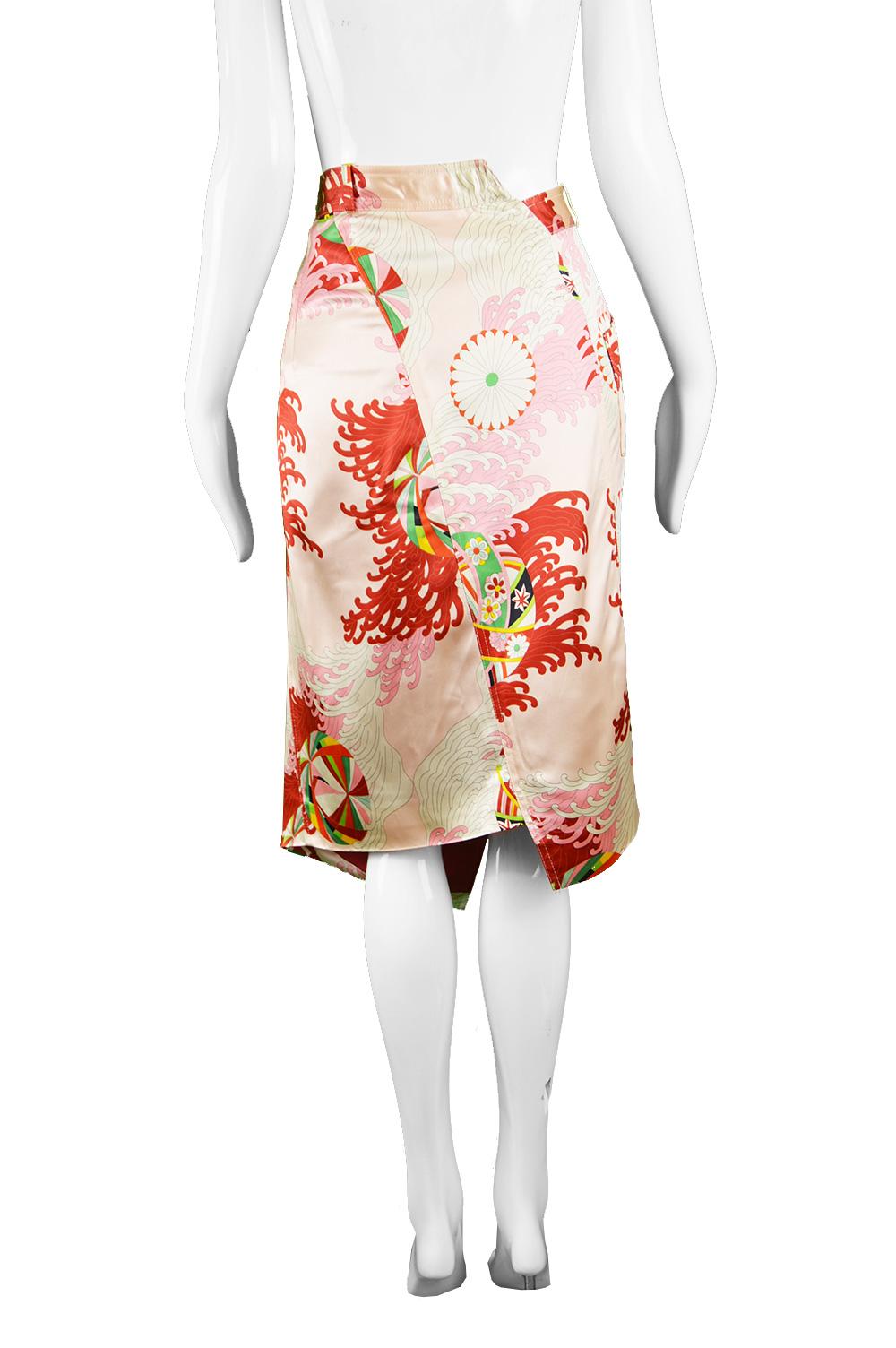 Christian Dior by John Galliano Asian Print Pink Satin Asymmetrical Skirt 1