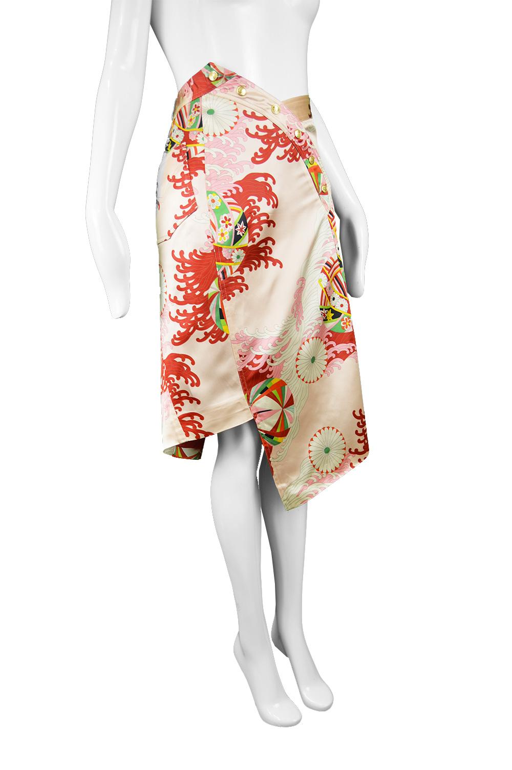Women's Christian Dior by John Galliano Asian Print Pink Satin Asymmetrical Skirt