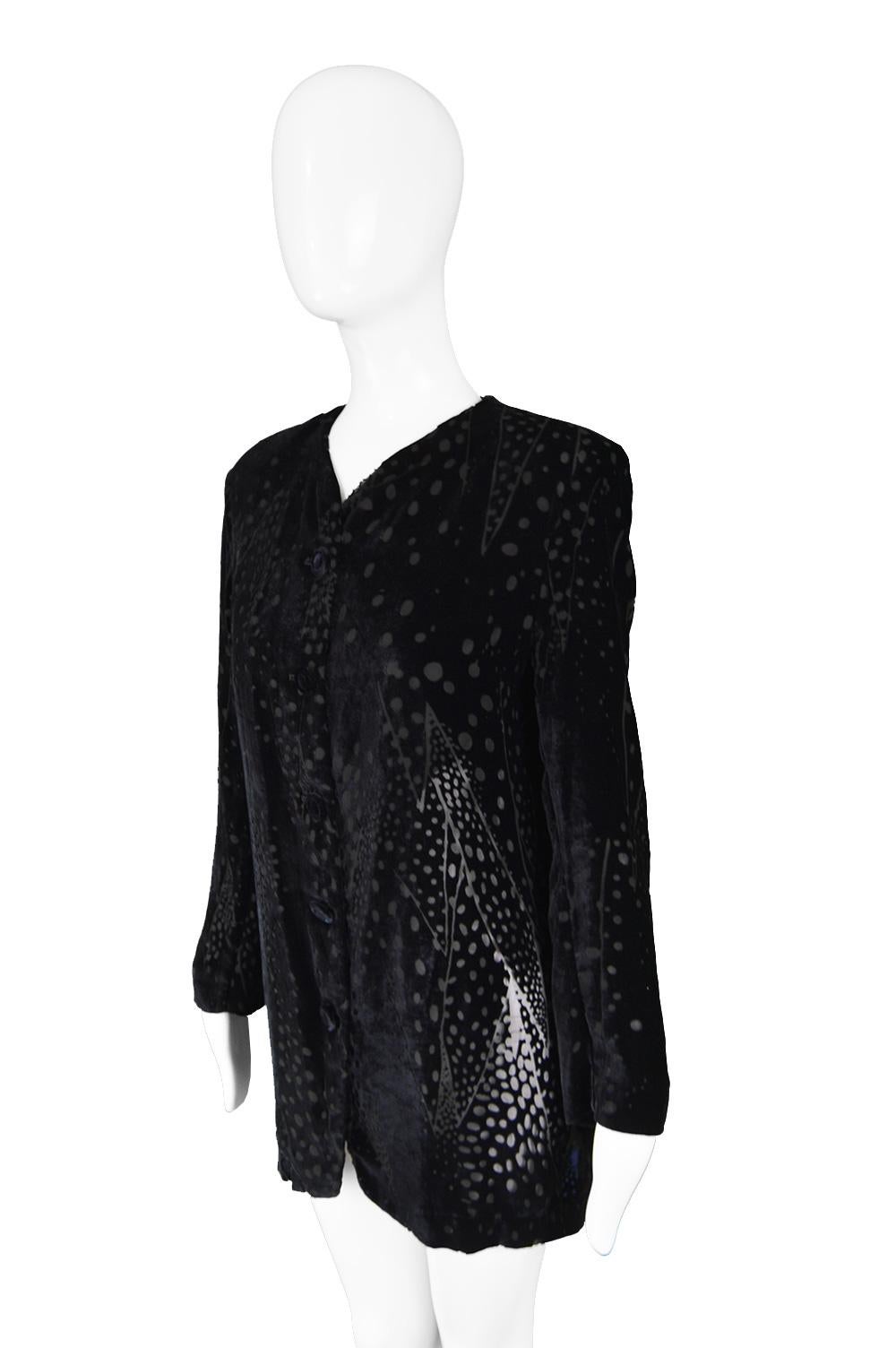 Women's Georgina von Etzdorf Black Silk Devore Burnout Velvet Evening Jacket, 1980s For Sale