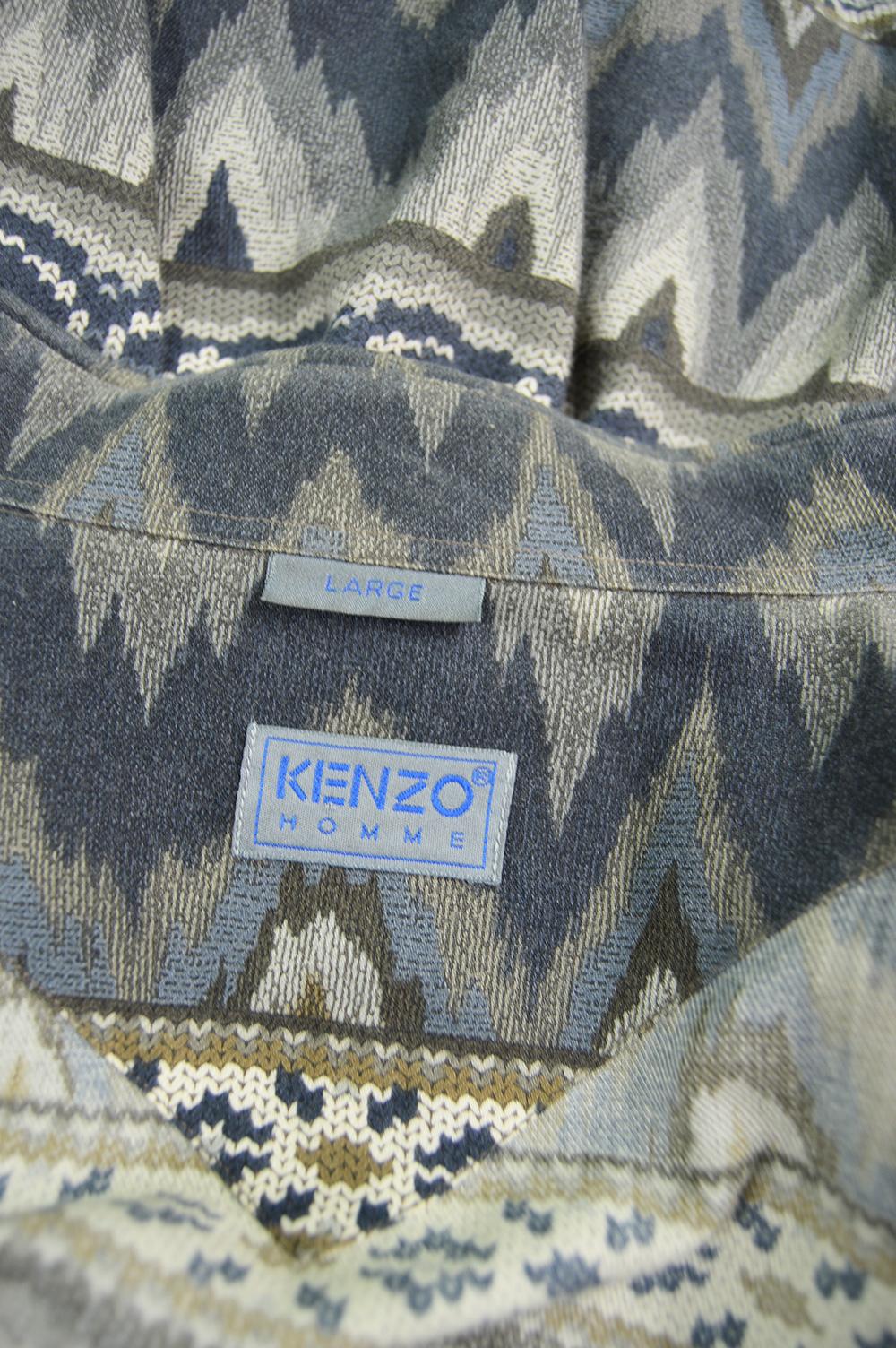 Kenzo Homme Vintage Men's Floral Needlework Pattern Button Up Shirt, 1980s 5