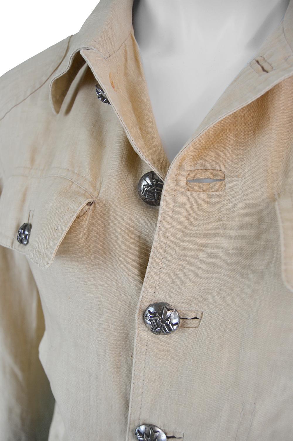 Beige Gianni Versace Couture Pure Cream Linen Men's Unisex Jacket, S/S 2003