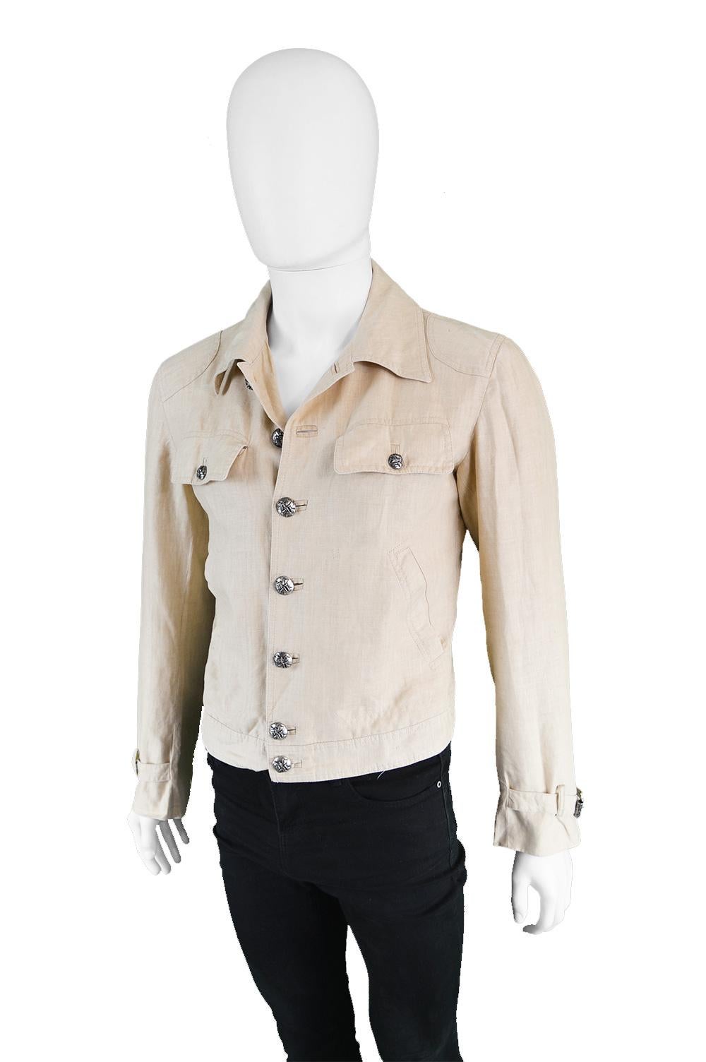 Gianni Versace Couture Pure Cream Linen Men's Unisex Jacket, S/S 2003 In Good Condition In Doncaster, South Yorkshire