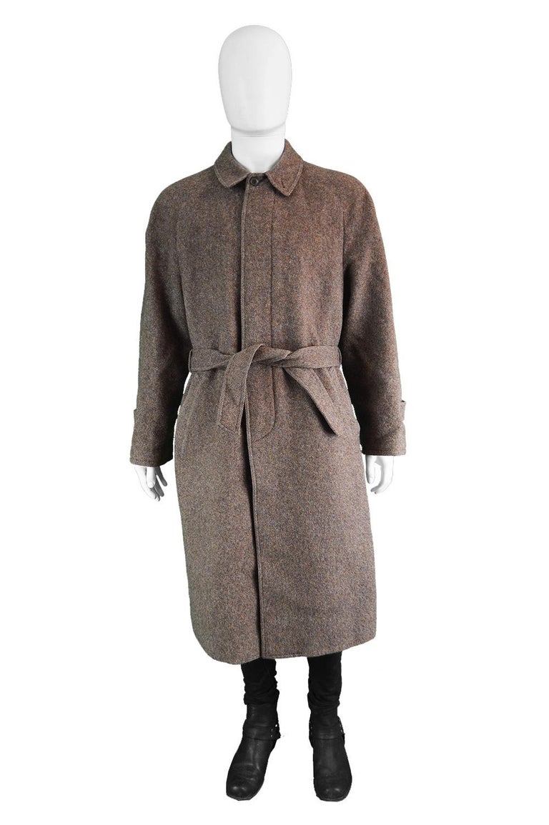 Louis Feraud Men's Vintage Brown Italian Wool Tweed Fly Front Overcoat ...