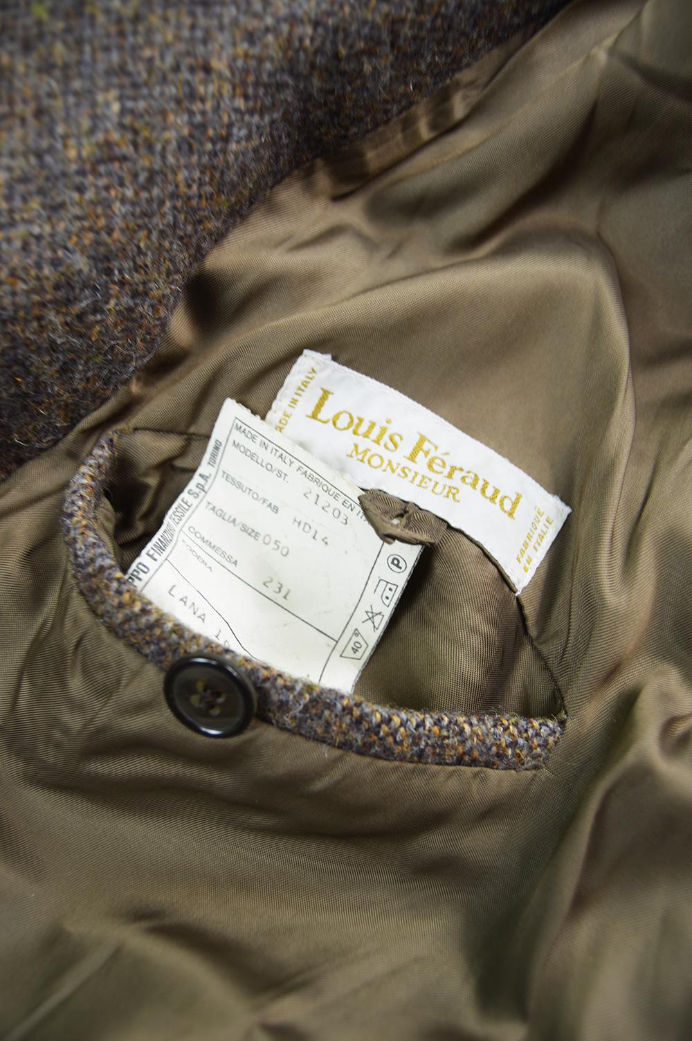 Louis Feraud Men's Vintage Brown Italian Wool Tweed Fly Front Overcoat, 1980s 2