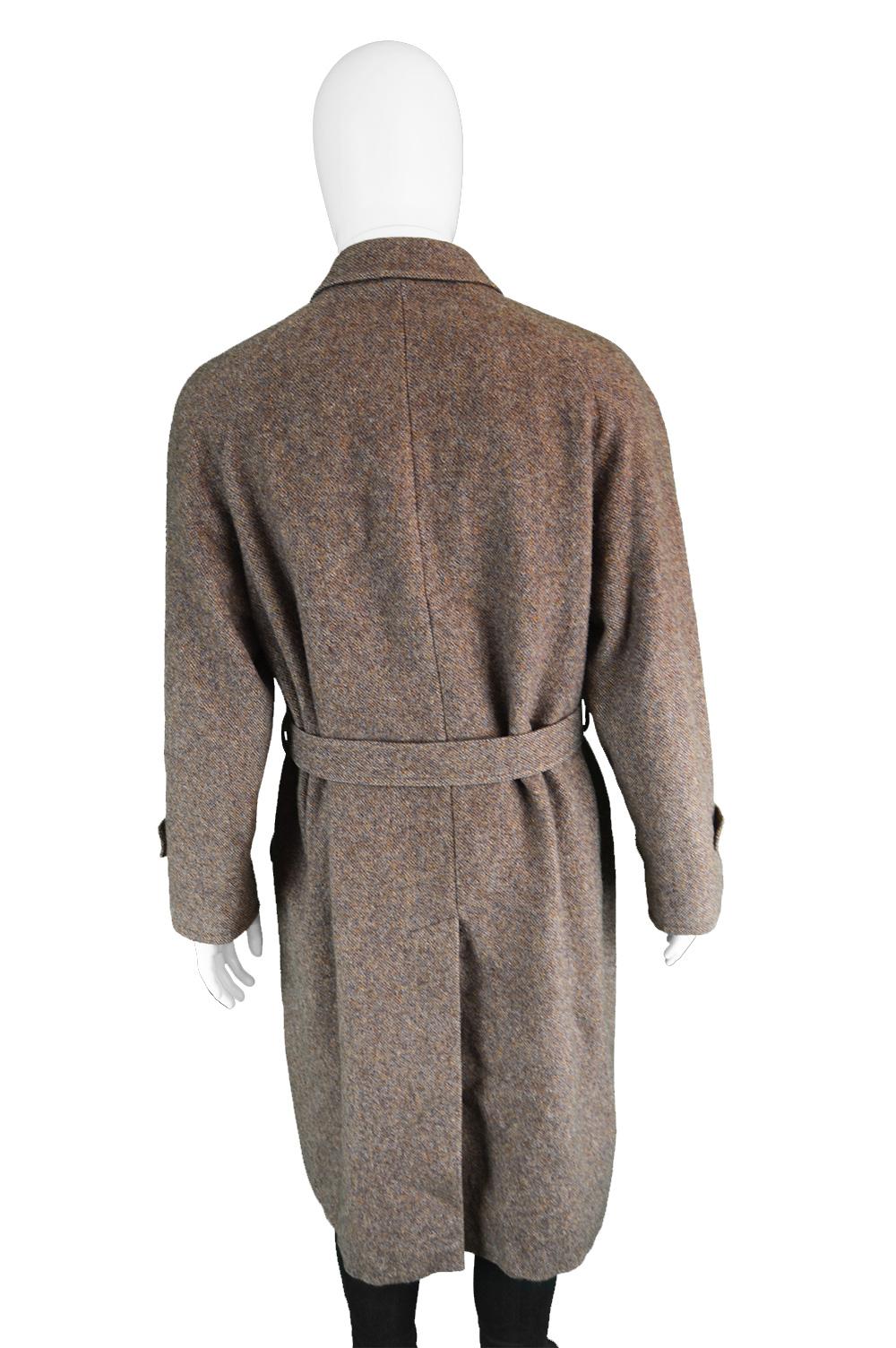 Louis Feraud Men's Vintage Brown Italian Wool Tweed Fly Front Overcoat, 1980s 1