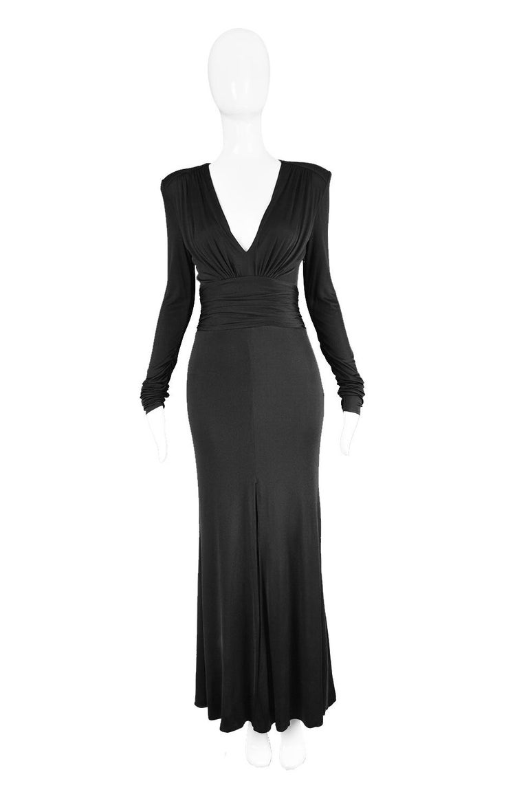 Gianni Versace Couture Vintage Black Silky Jersey Plunging Evening ...
