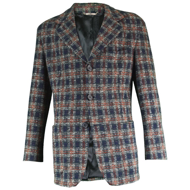 Dolce and Gabbana Vintage Men's Italian Wool and Cotton Plaid Blazer