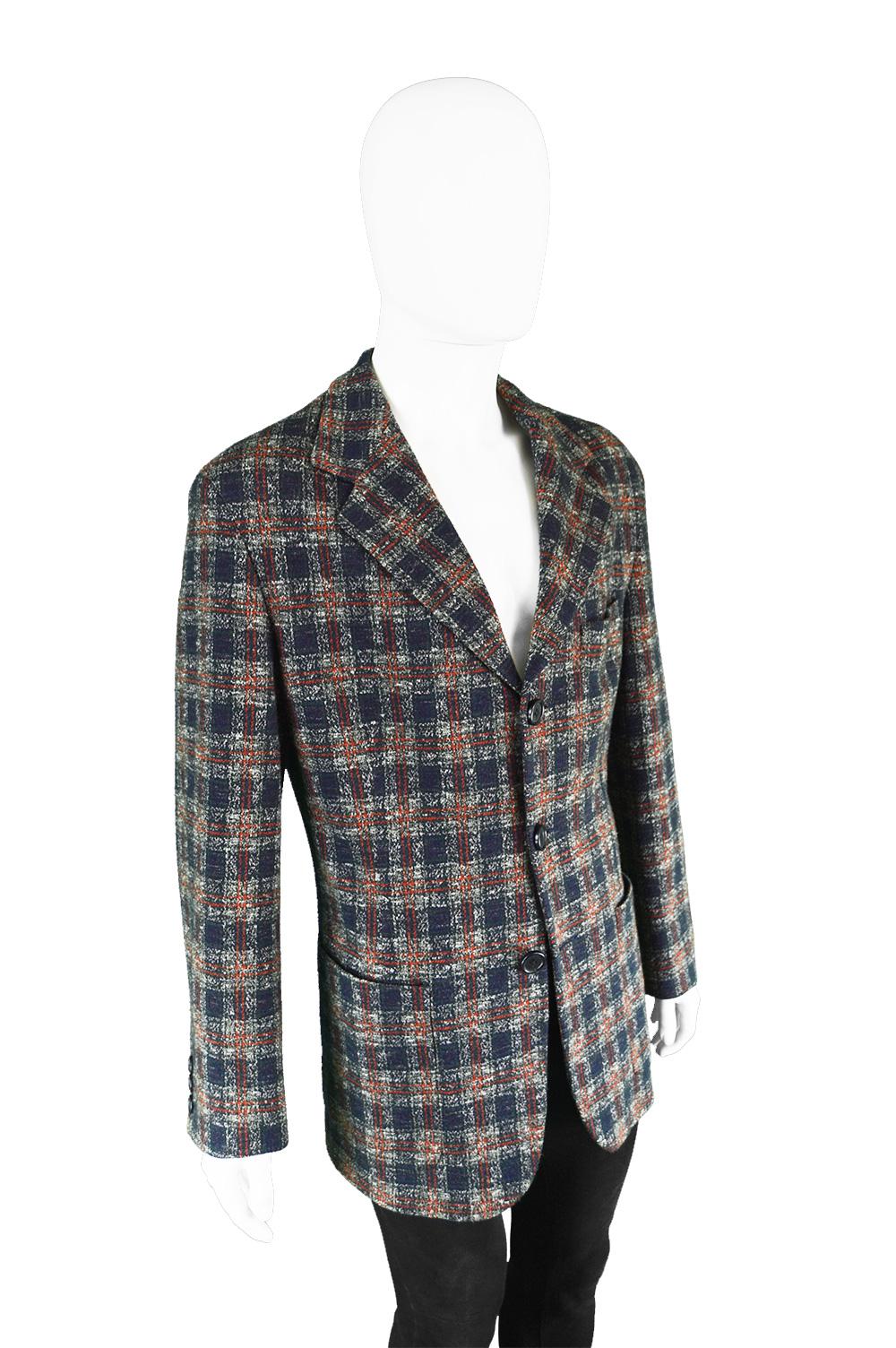 Dolce & Gabbana Vintage Men's Italian Wool & Cotton Plaid Blazer Jacket, 1990s 1