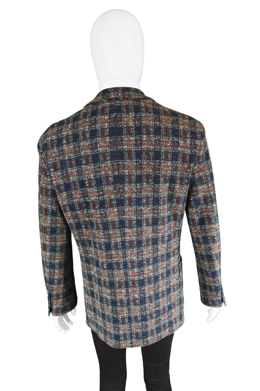 Dolce & Gabbana Vintage Men's Italian Wool & Cotton Plaid Blazer Jacket, 1990s 3