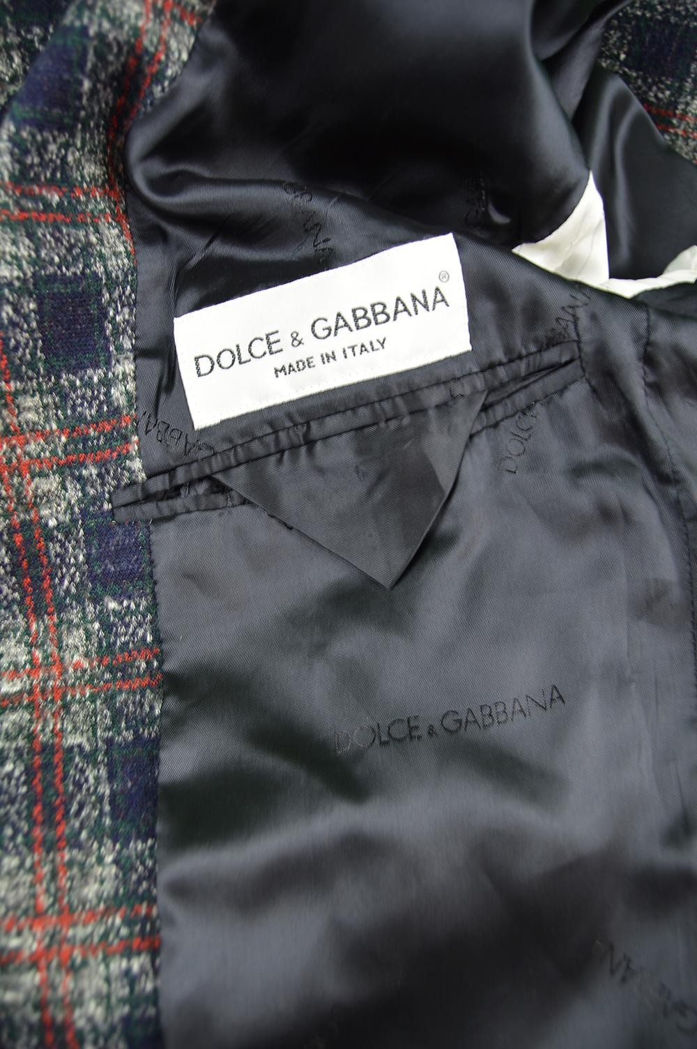Dolce & Gabbana Vintage Men's Italian Wool & Cotton Plaid Blazer Jacket, 1990s 4