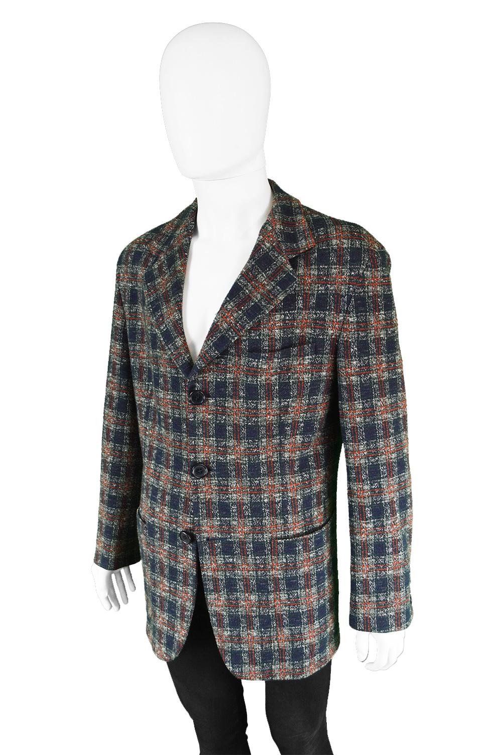 Dolce & Gabbana Vintage Men's Italian Wool & Cotton Plaid Blazer Jacket, 1990s 2