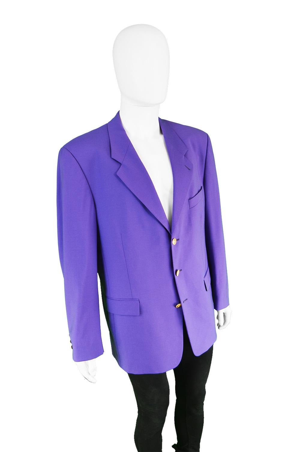 Kenzo Vintage Men's Bright Purple Pure Worsted Wool Blazer Jacket, 1980s For Sale 1