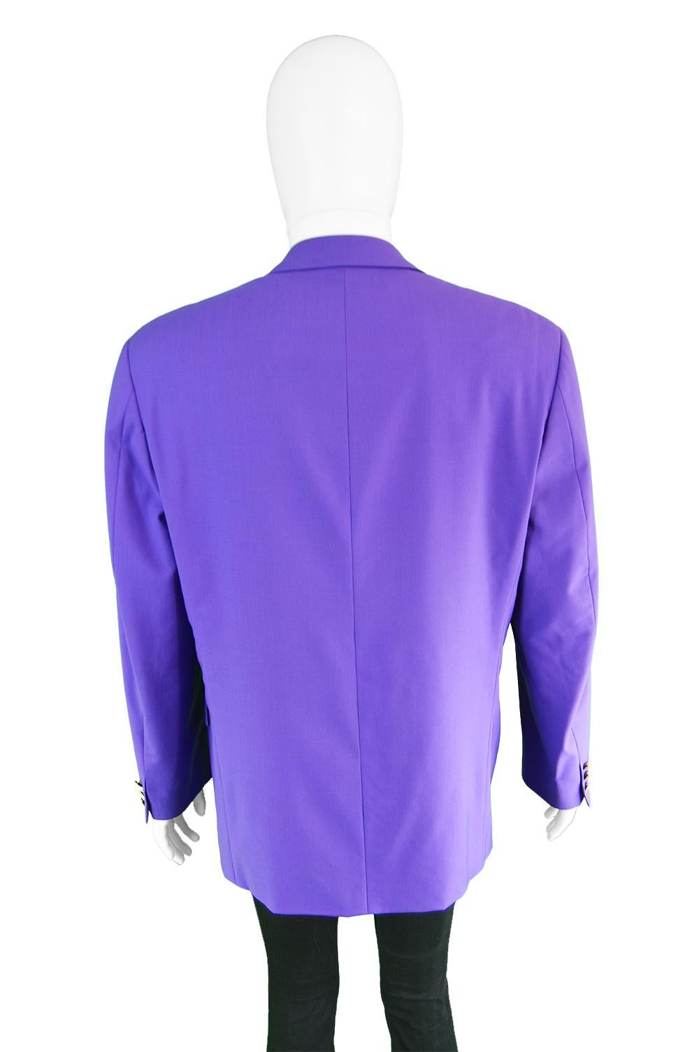 Kenzo Vintage Men's Bright Purple Pure Worsted Wool Blazer Jacket, 1980s For Sale 3