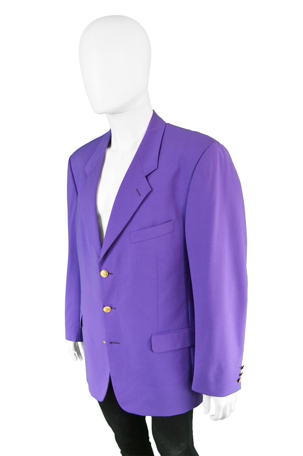 Kenzo Vintage Men's Bright Purple Pure Worsted Wool Blazer Jacket, 1980s For Sale 2