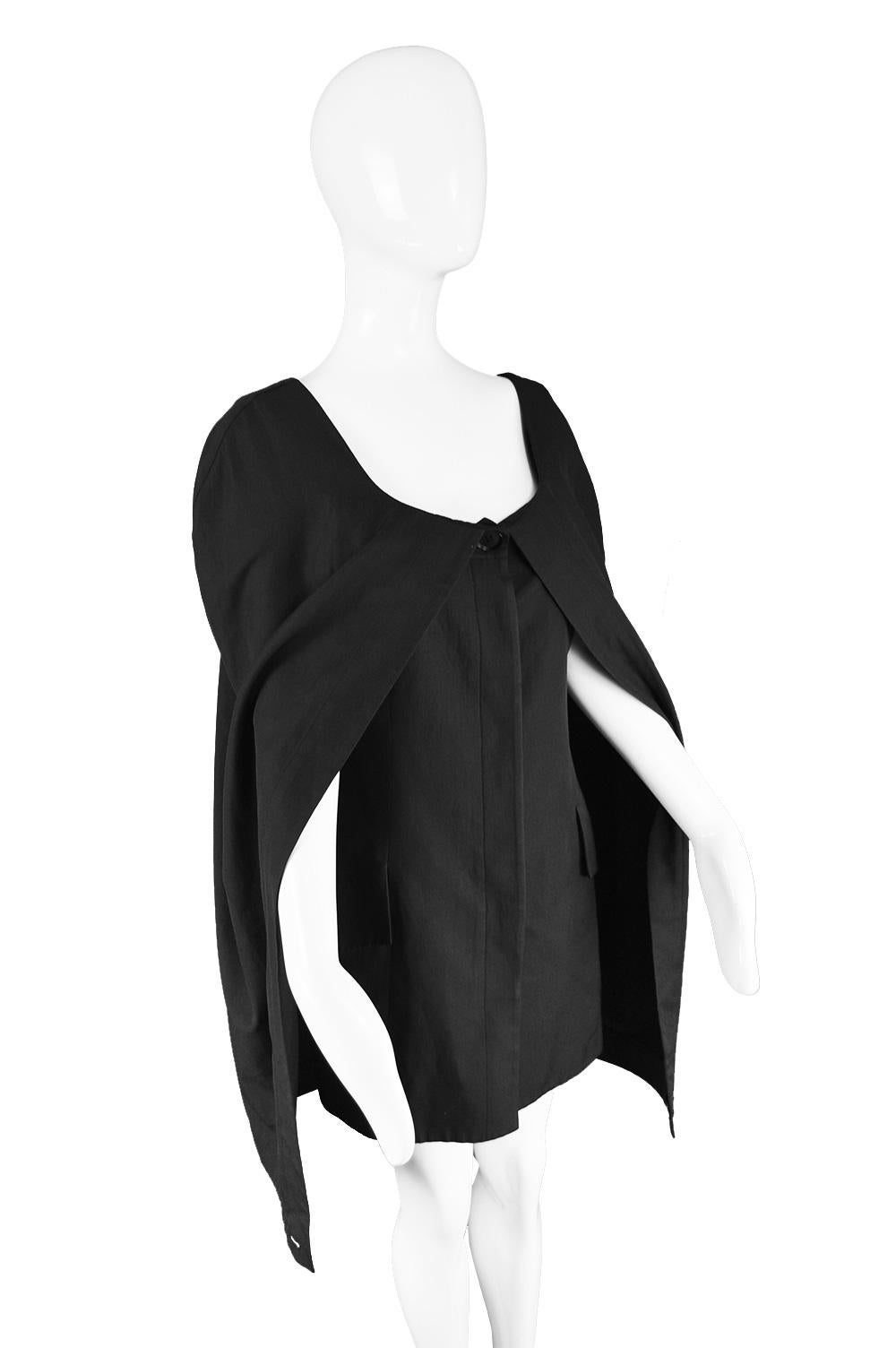 Early John Galliano Black Avant Garde Cape Dress Made in Britain, 1980s 3