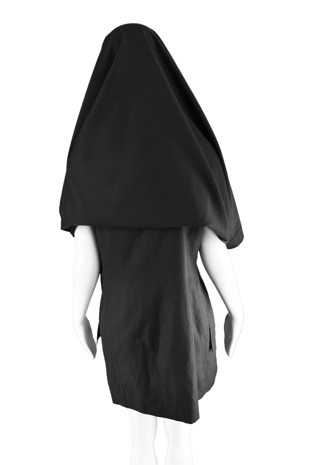 Early John Galliano Black Avant Garde Cape Dress Made in Britain, 1980s 4