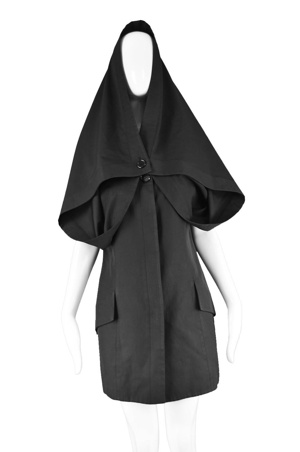 Early John Galliano Black Avant Garde Cape Dress Made in Britain, 1980s In Excellent Condition In Doncaster, South Yorkshire
