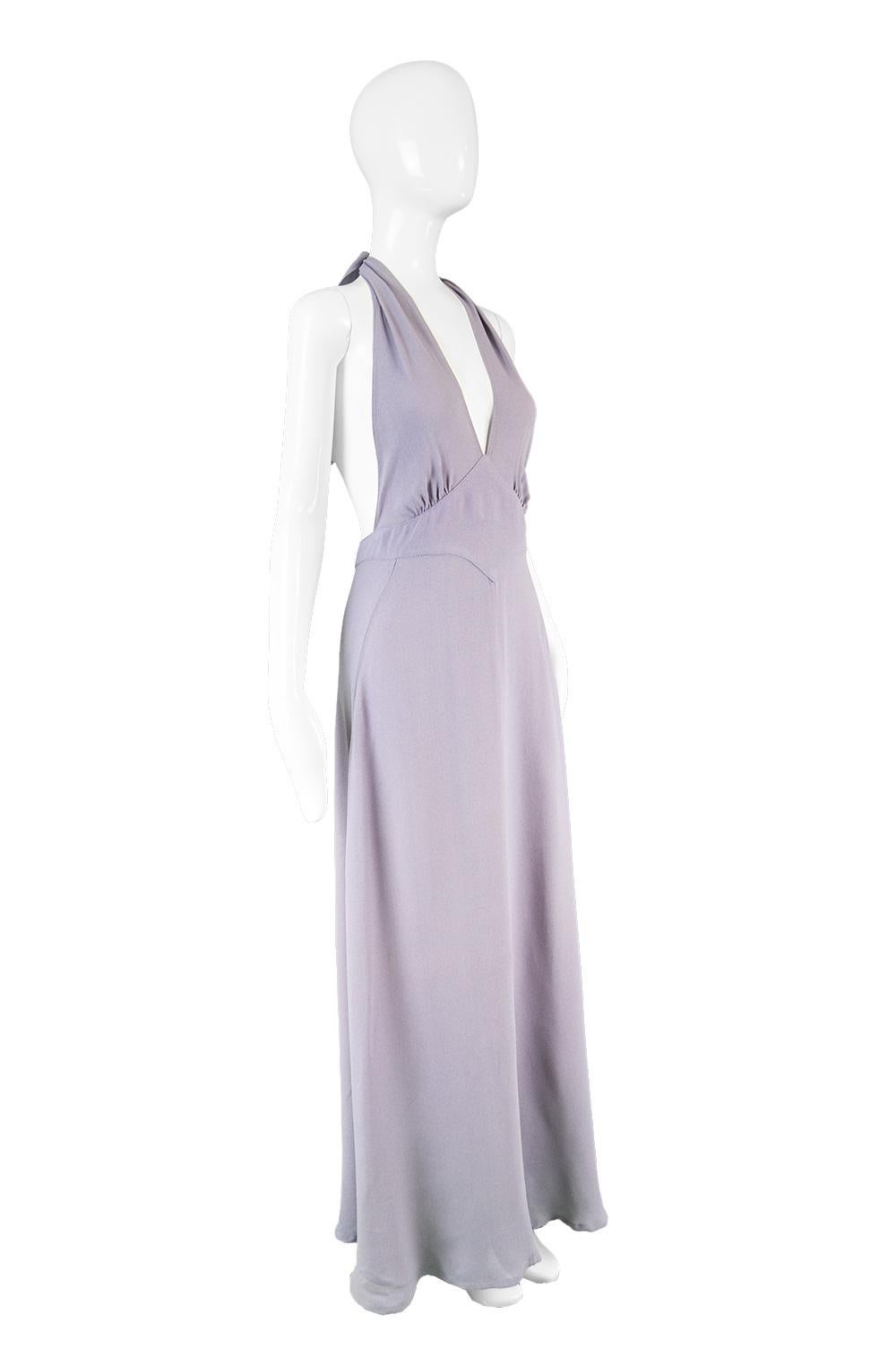 Ossie Clark Vintage Lilac Moss Crepe Halterneck Evening Gown, 1970s In Good Condition For Sale In Doncaster, South Yorkshire