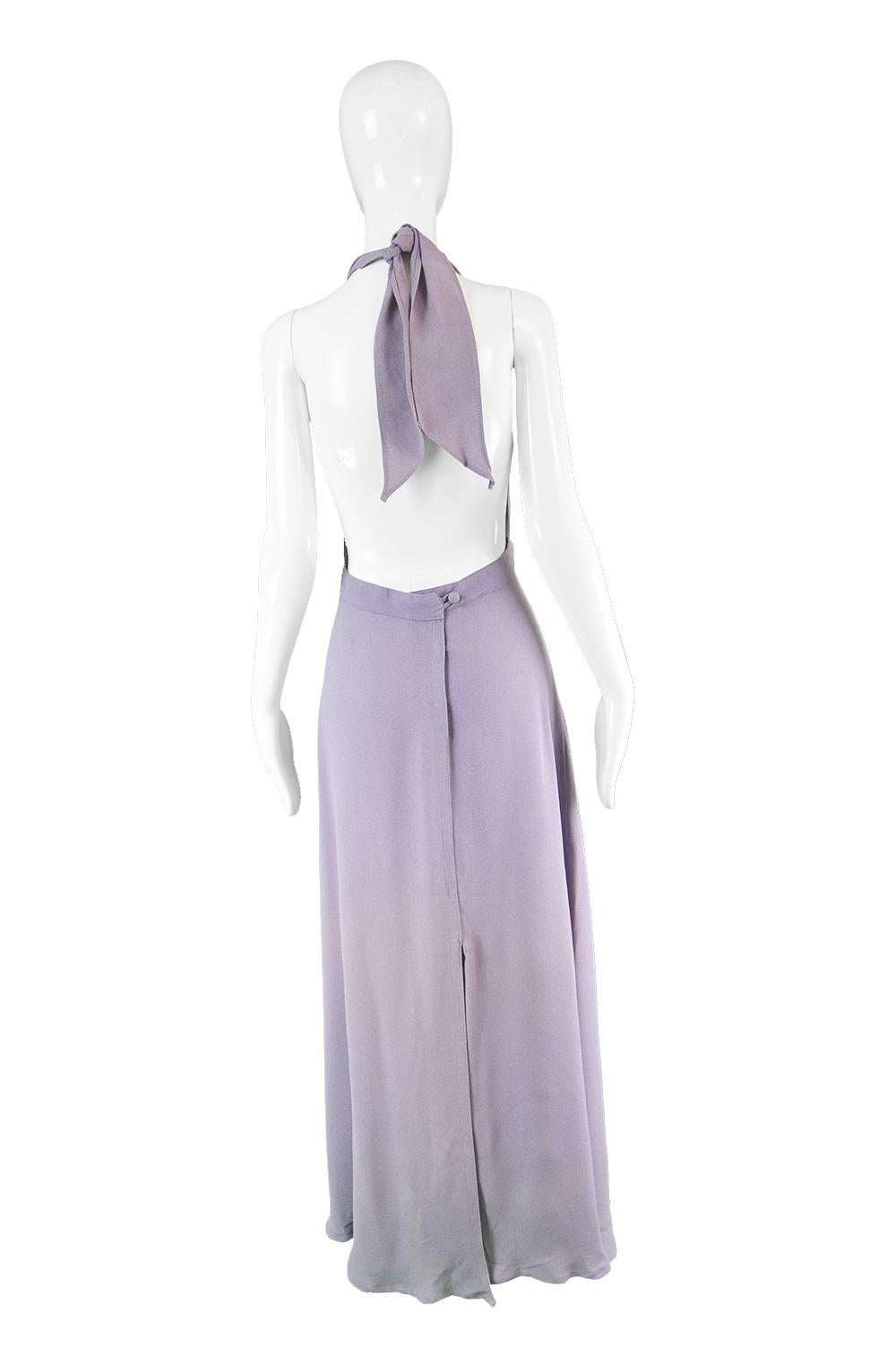 Ossie Clark Vintage Lilac Moss Crepe Halterneck Evening Gown, 1970s For Sale 1