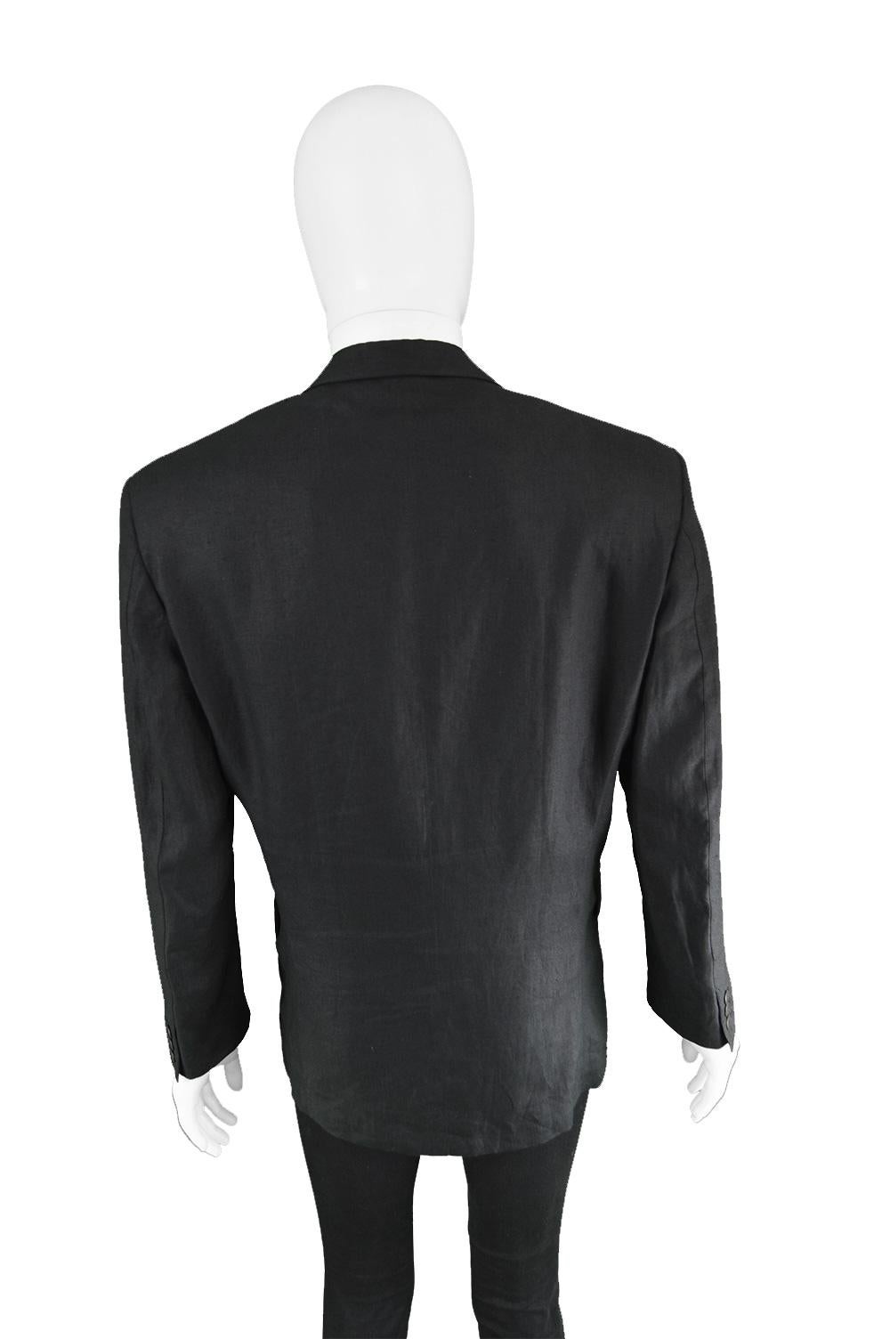Claude Montana Men's Vintage Eyelet Detail Black Linen Blazer Jacket, 1980s 4