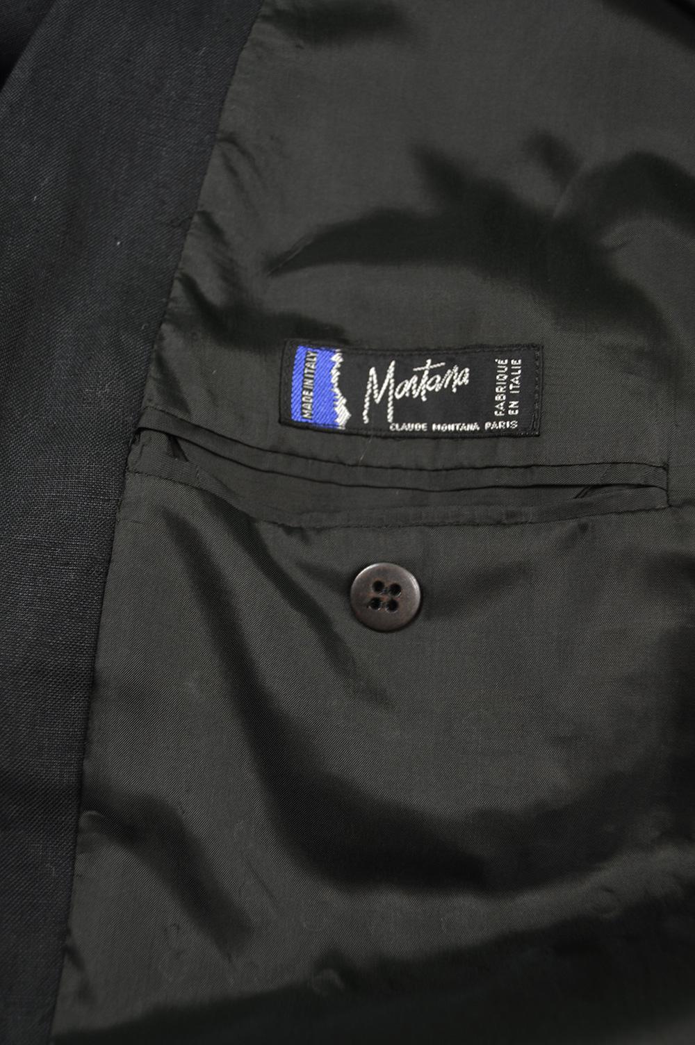 Claude Montana Men's Vintage Eyelet Detail Black Linen Blazer Jacket, 1980s 5