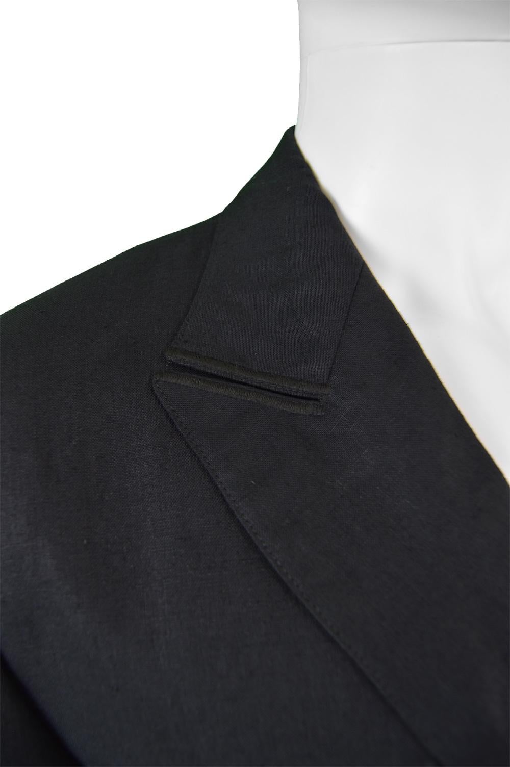Claude Montana Men's Vintage Eyelet Detail Black Linen Blazer Jacket, 1980s 3