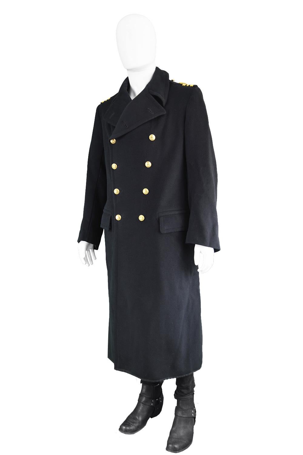 Black Gieves Men's Dark Blue Vintage Heavy Wool Naval Military Coat, 1940s 
