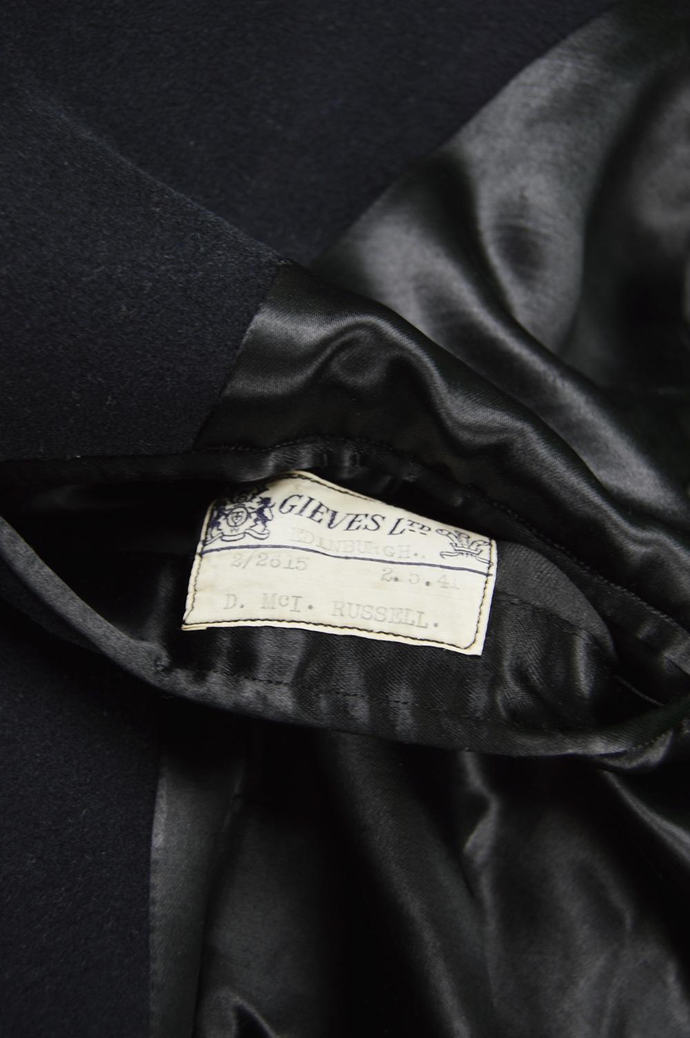 Gieves Men's Dark Blue Vintage Heavy Wool Naval Military Coat, 1940s  2