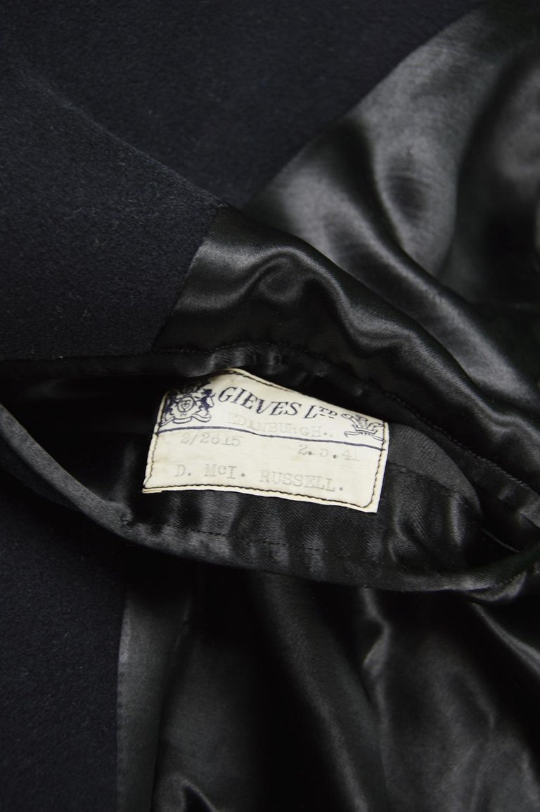 Gieves Men's Dark Blue Vintage Heavy Wool Naval Military Coat, 1940s at ...