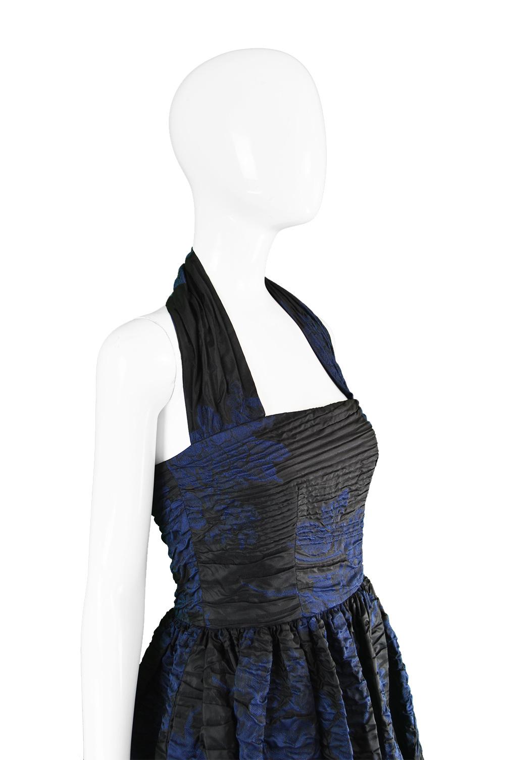 Oscar de la Renta Blue & Black Textured Silk Blend Evening Party Dress, 2010 For Sale 1