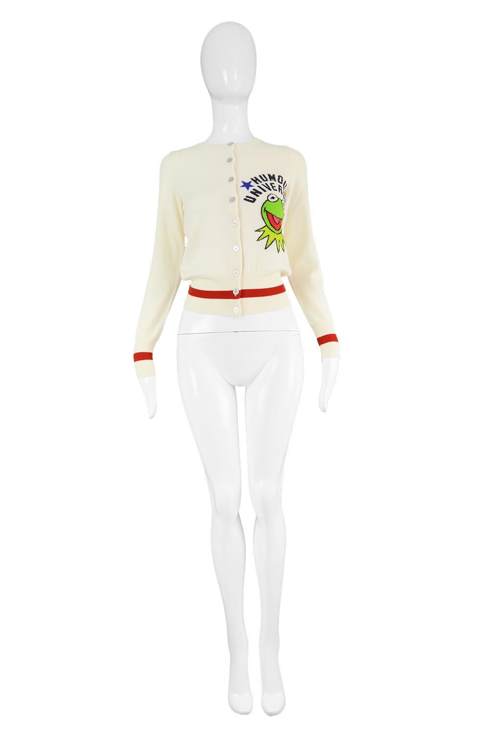 JC de Castelbajac 'The Muppets' Cream Virgin Wool Knit Cardigan Sweater NWT

Size: Marked EU 38 which is roughly a UK 10/ US 6. Please check measurements. 
Bust - Stretches from 32-34” / 81-86cm
Waist - Stretches from 26-32” / 66-81cm
Length