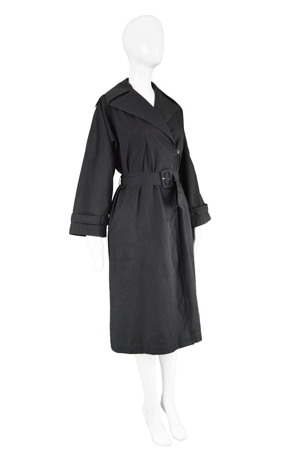 Guy Laroche Vintage Minimalist Women's Black Cotton Trench Coat, 1980s For Sale 2