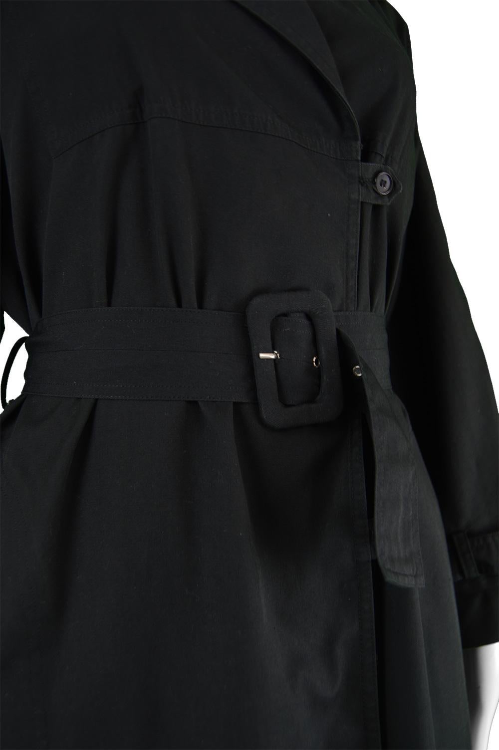 Guy Laroche Vintage Minimalist Women's Black Cotton Trench Coat, 1980s For Sale 3