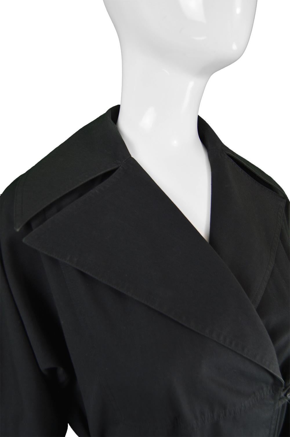 Guy Laroche Vintage Minimalist Women's Black Cotton Trench Coat, 1980s For Sale 1