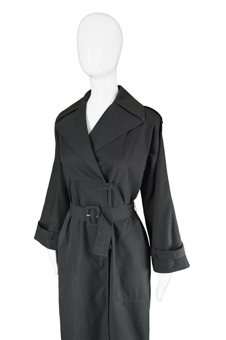 Guy Laroche Vintage Minimalist Women's Black Cotton Trench Coat, 1980s ...