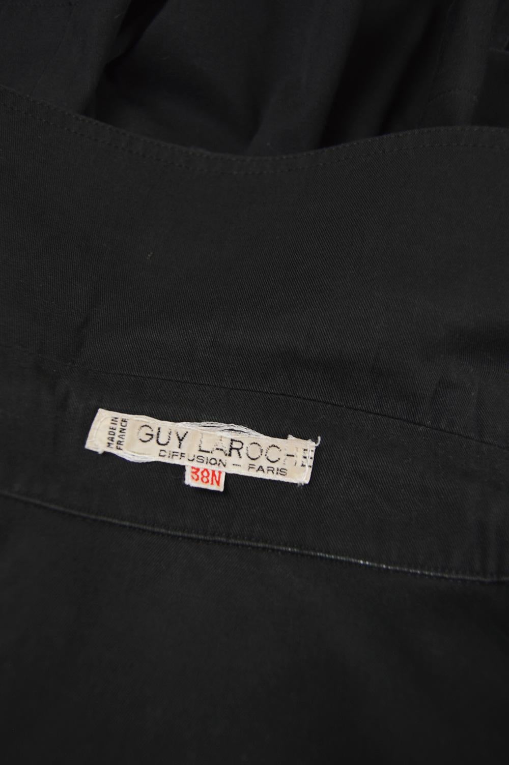Guy Laroche Vintage Minimalist Women's Black Cotton Trench Coat, 1980s For Sale 6