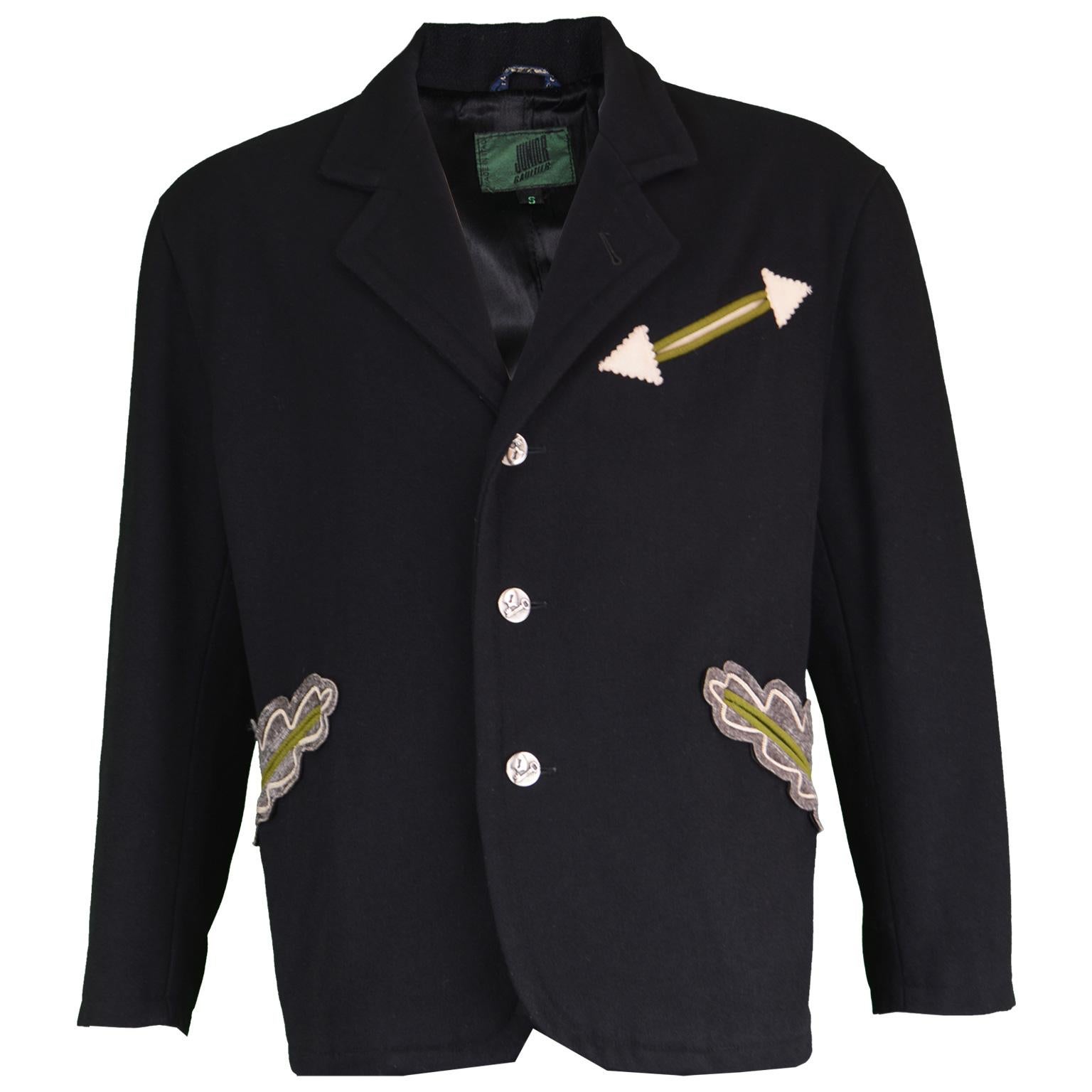 Jean Paul Gaultier Black Men's Appliquéd Wool Blend Jacket  For Sale