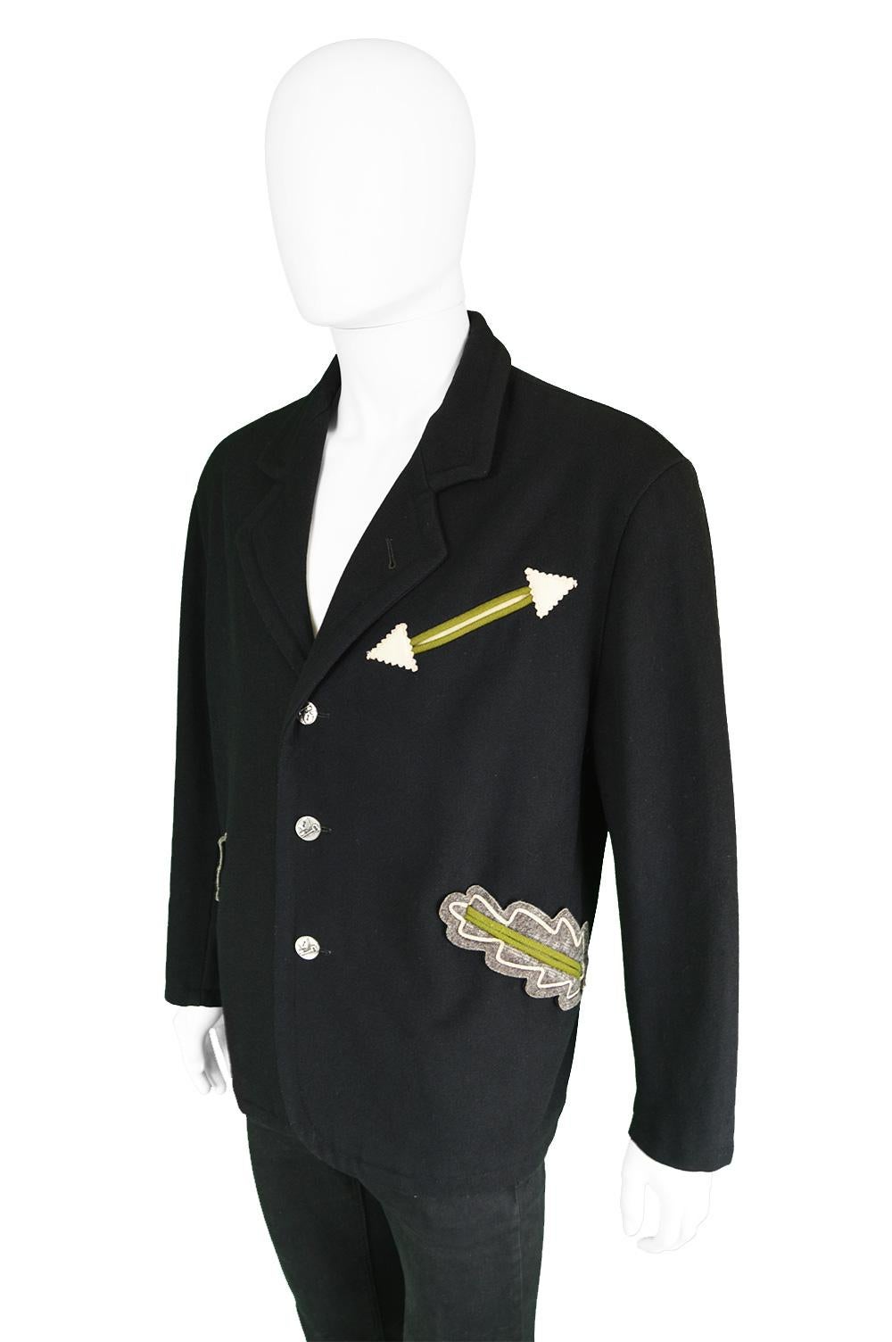 Jean Paul Gaultier Black Men's Appliquéd Wool Blend Jacket  In Good Condition For Sale In Doncaster, South Yorkshire