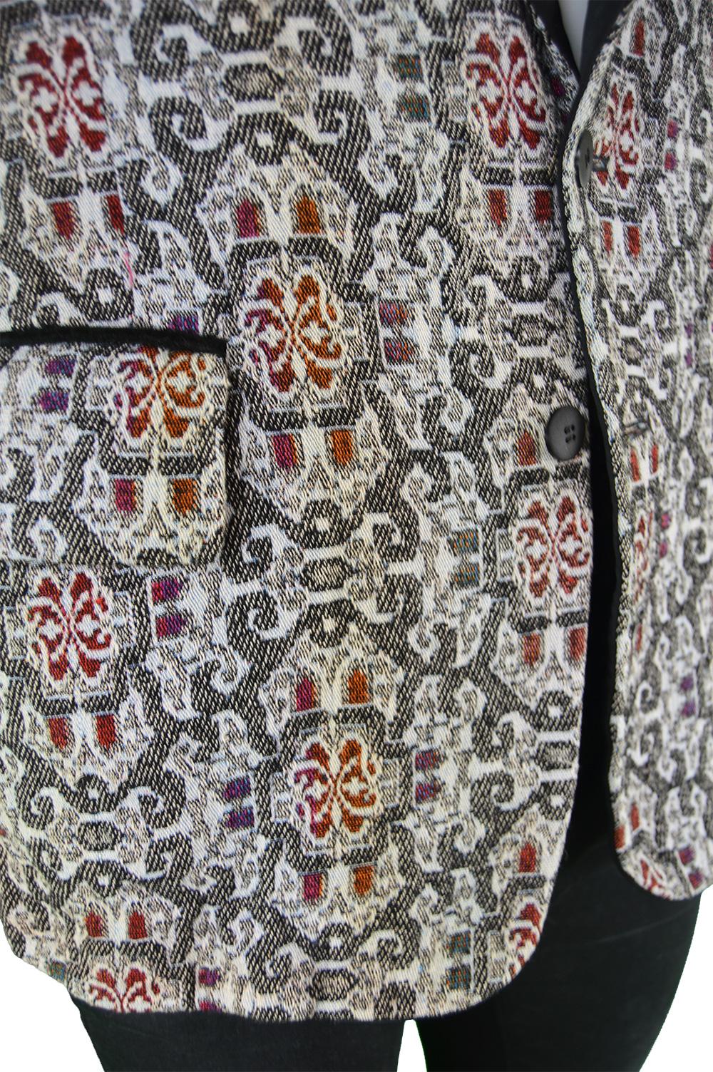 After Six Men's Vintage Tapestry Blazer Jacket with Satin Lapels, 1970s 1