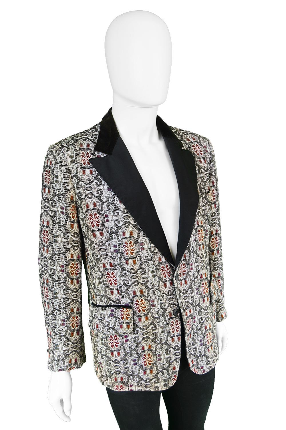After Six Men's Vintage Tapestry Blazer Jacket with Satin Lapels, 1970s In Good Condition In Doncaster, South Yorkshire